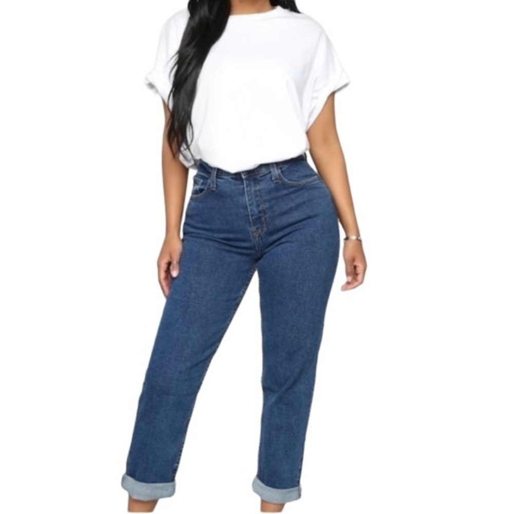 Calvin Klein sz 6/32 dark blue high rise straight leg raw hem cuffed Capri jeans